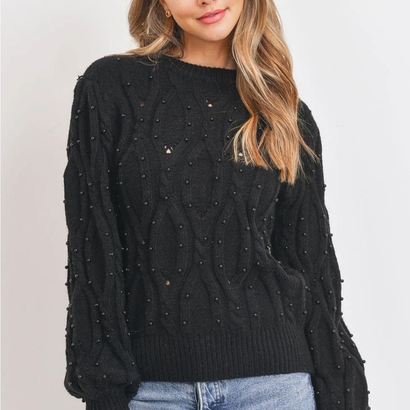 Sweet Rain Black Chunky Cable Knit Sweater - Picture 1 of 2